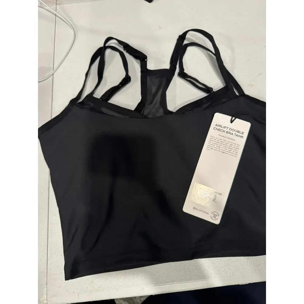 NWT Alo Yoga Airlift Double Check Sports Bra Tank Black Gym Workout Sports Sz S